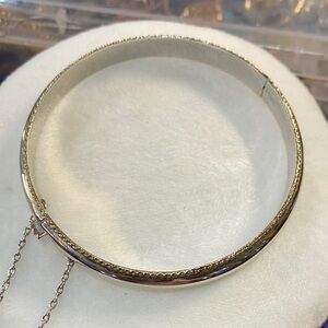 Vintage Bangle Style Bracelet with Safety Chain Stamped